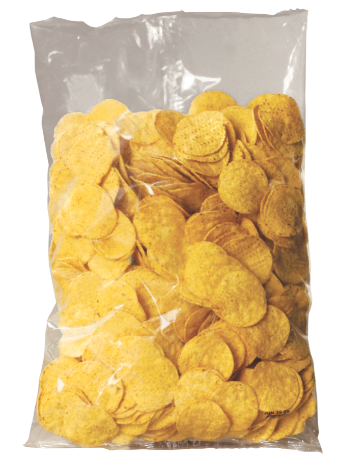 Bag of yellow tortilla chips / nacho chips, ideal to pair with nacho cheese sauce or salsa