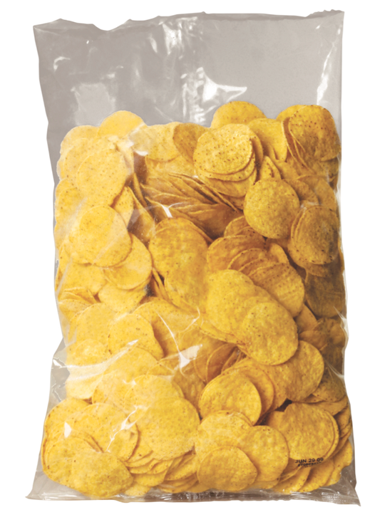 Bag of yellow tortilla chips / nacho chips, ideal to pair with nacho cheese sauce or salsa