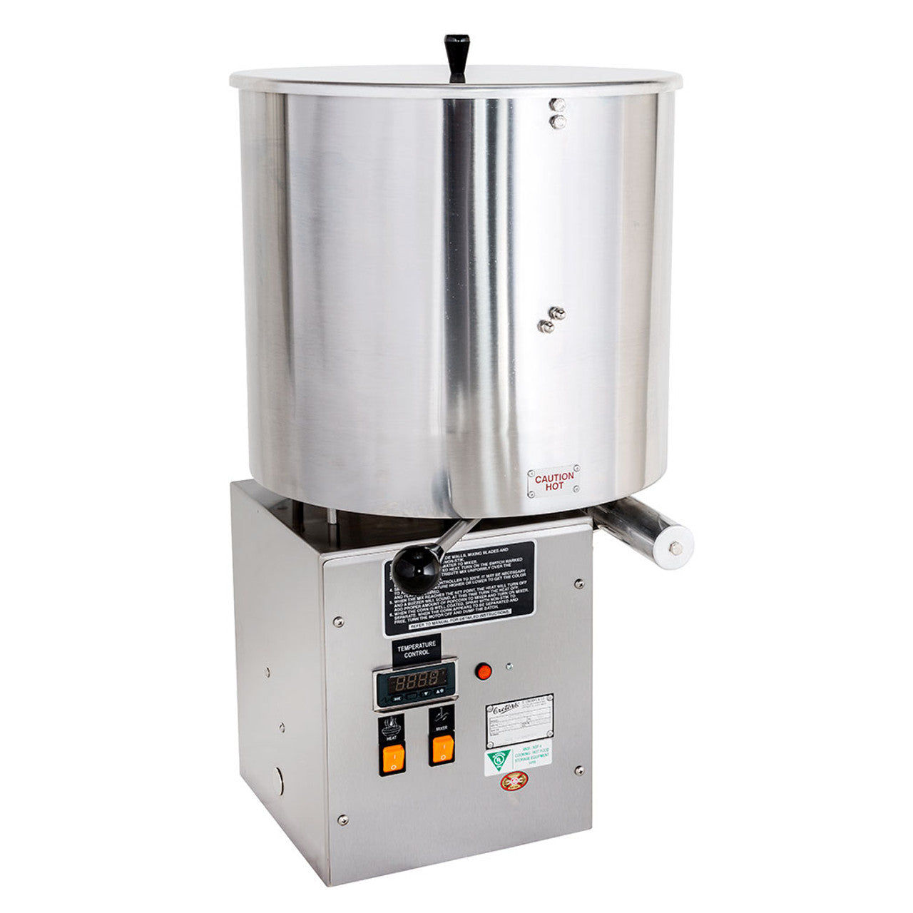Cretors Caramelizer which cooks, coats and mixes 10 lbs of caramel or candied flavor product per batch. Ideal for popcorn coating and seasoning.