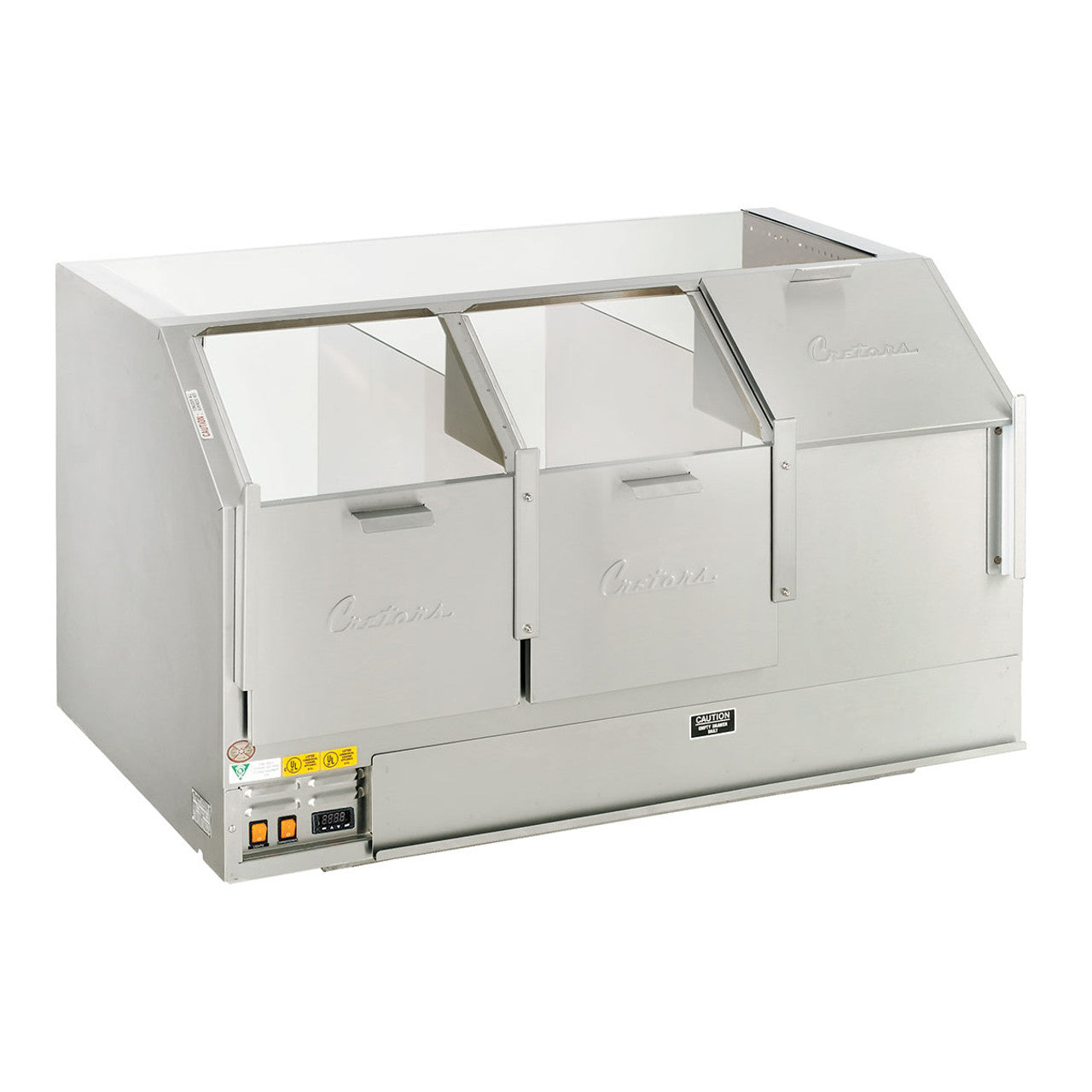 Cretors 48 Counter Showcase Cornditioner Cabinet Three Door for displaying and storing popcorn, as well as keeping it warm