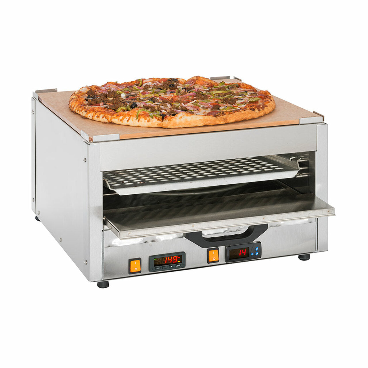 Cretors Pizza Oven for evenly and uniformly cooking the pizza.