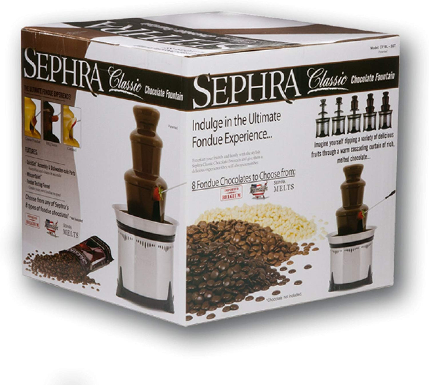 The carton box of Sephra Classic CF18E Chocolate Fountain