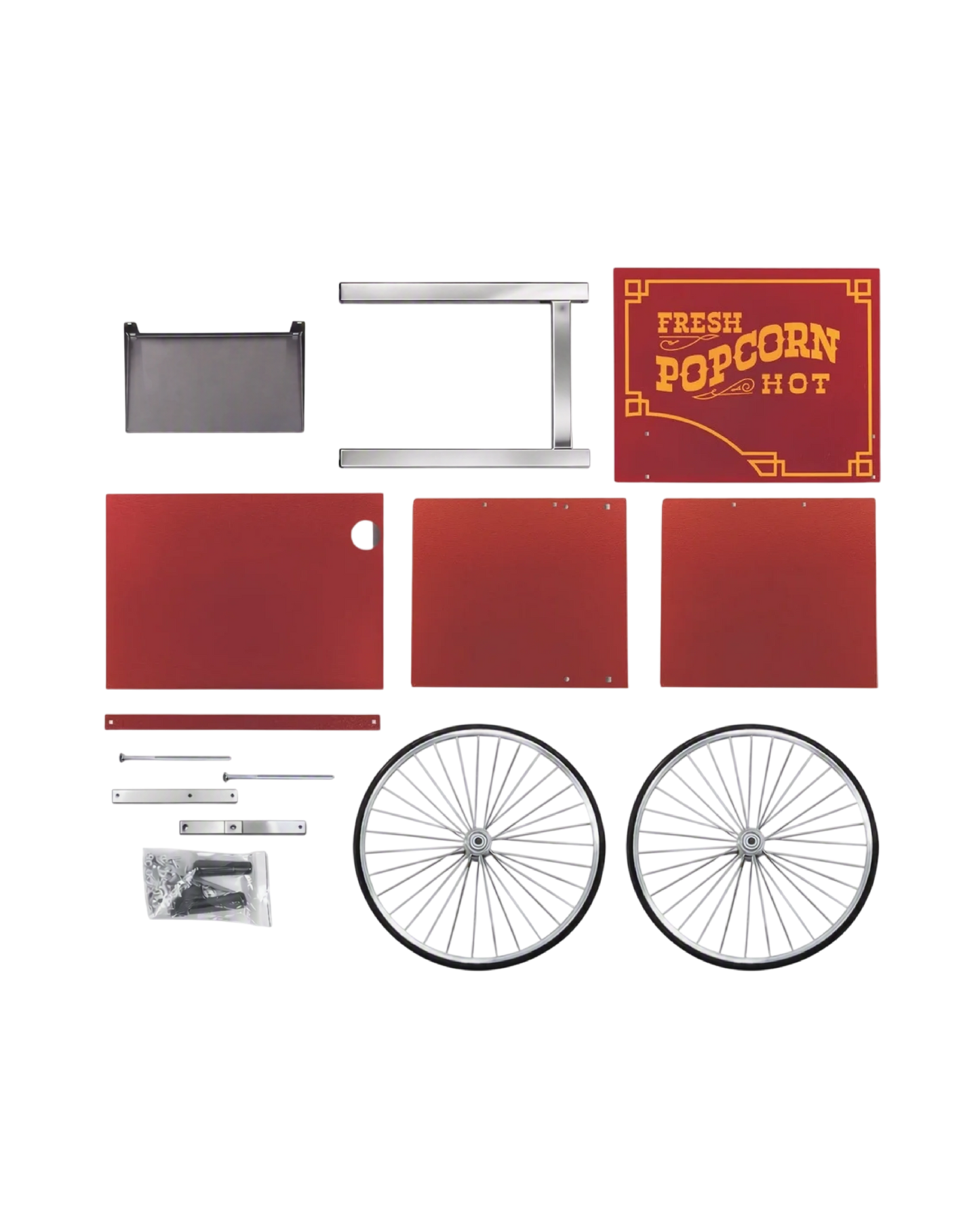 Cretors Antique Red Goldrush Two-Wheel Knock Down Wagon (Unassembled) (Chrome legs, handles and wheels)